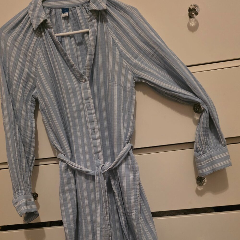 Old Navy Blue Striped Shirt Dress Women’s XS – Tie Waist – Casual Summer Dress